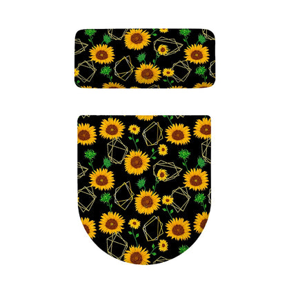 Sunflower Polygonal Pattern Print Toilet Lid And Tank Cover Set