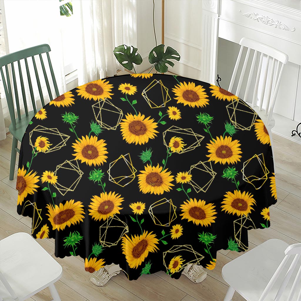 Sunflower Polygonal Pattern Print Waterproof Round Tablecloth