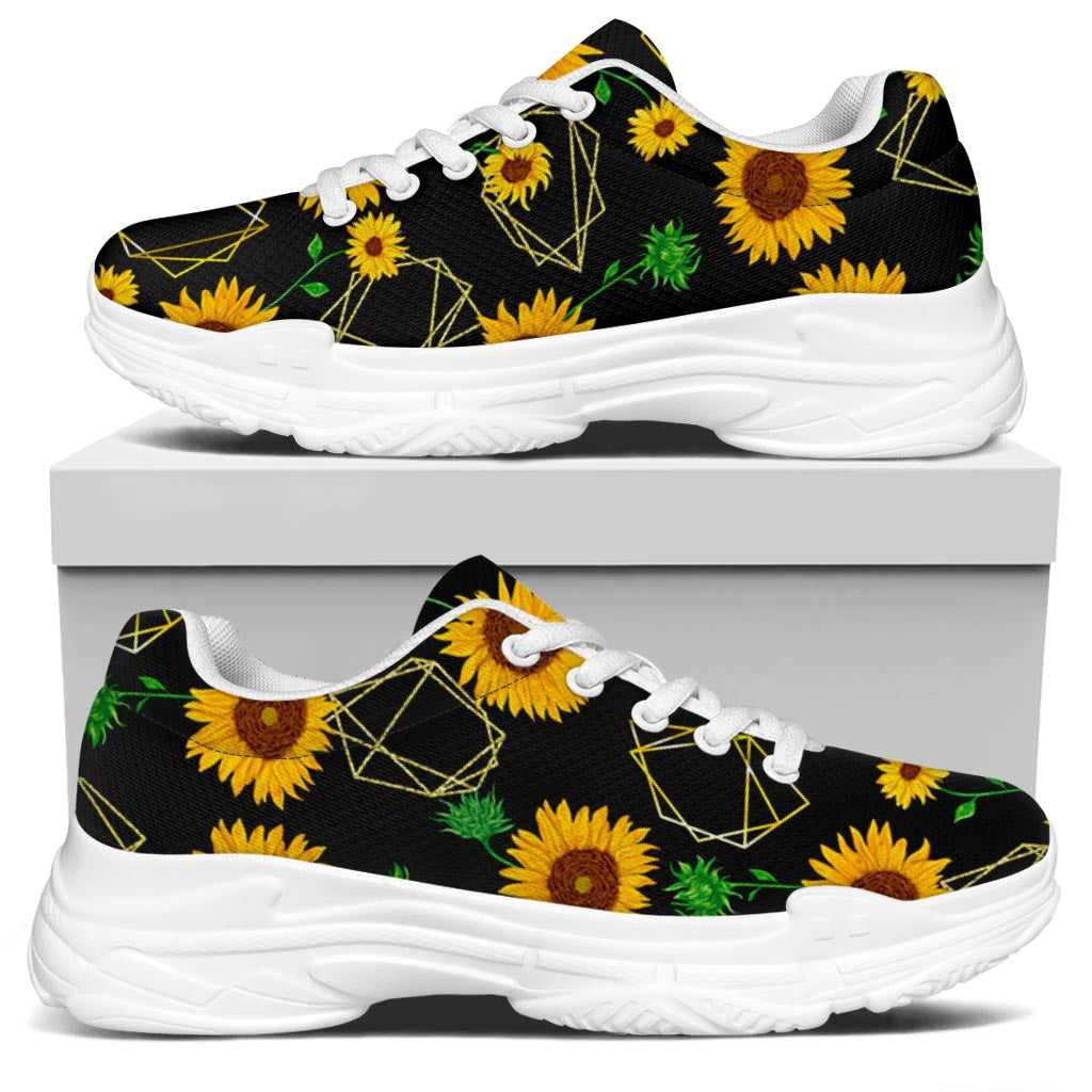 Sunflower Polygonal Pattern Print White Chunky Shoes