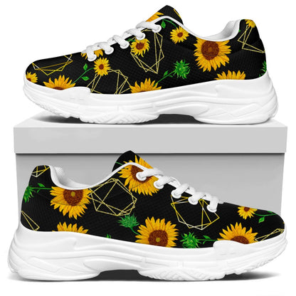 Sunflower Polygonal Pattern Print White Chunky Shoes