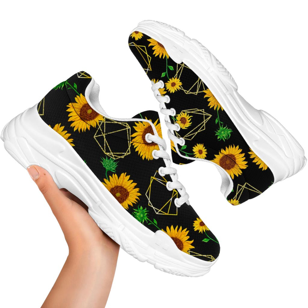 Sunflower Polygonal Pattern Print White Chunky Shoes