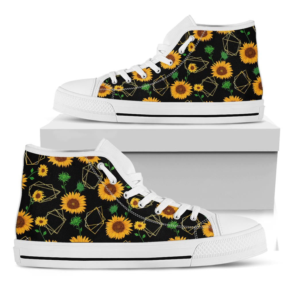 Sunflower Polygonal Pattern Print White High Top Sneakers