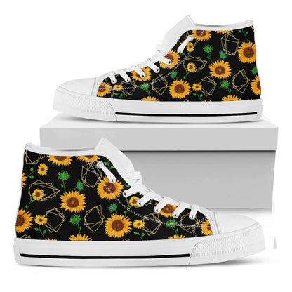 Sunflower Polygonal Pattern Print White High Top Sneakers