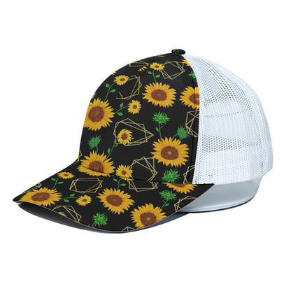Sunflower Polygonal Pattern Print White Mesh Trucker Cap
