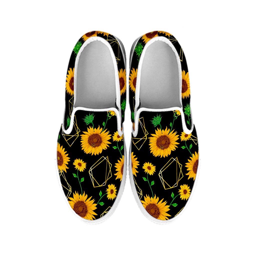 Sunflower Polygonal Pattern Print White Slip On Sneakers