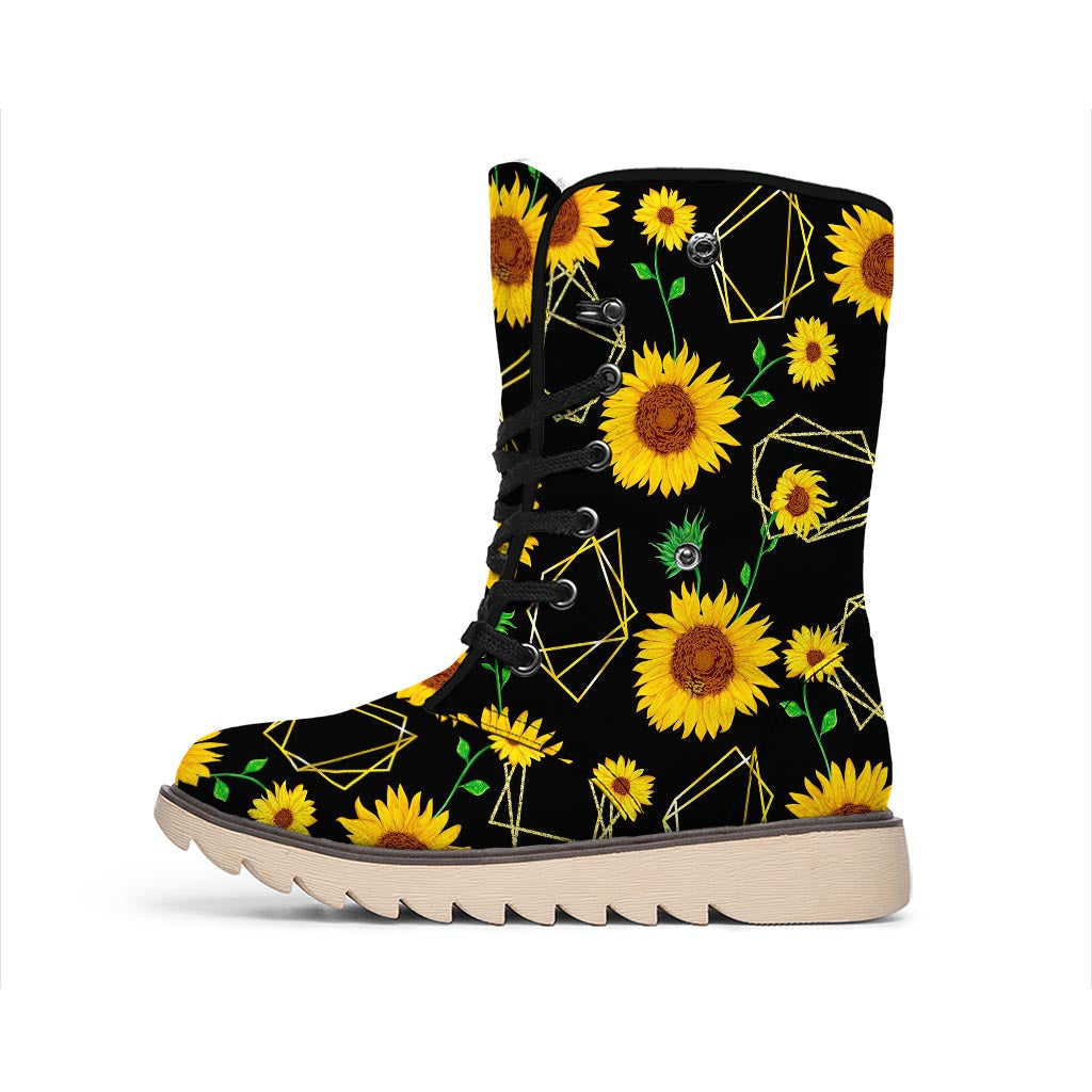 Sunflower Polygonal Pattern Print Winter Boots