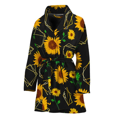 Sunflower Polygonal Pattern Print Women's Bathrobe
