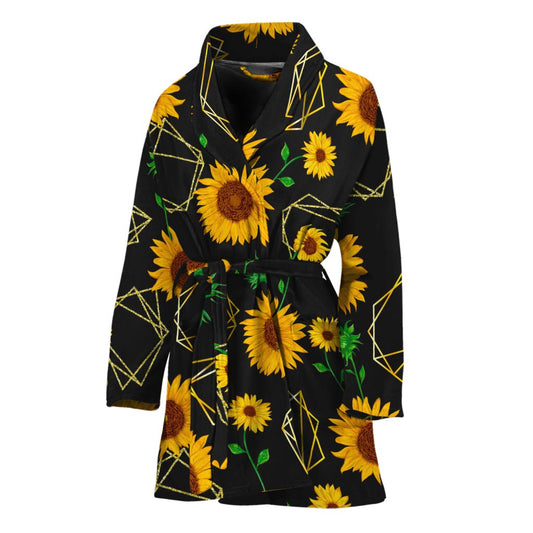 Sunflower Polygonal Pattern Print Women's Bathrobe