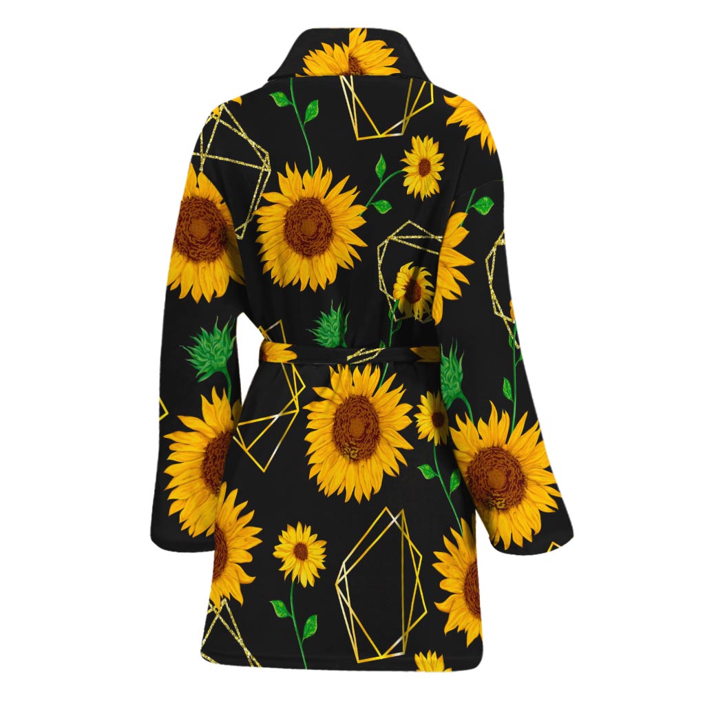 Sunflower Polygonal Pattern Print Women's Bathrobe