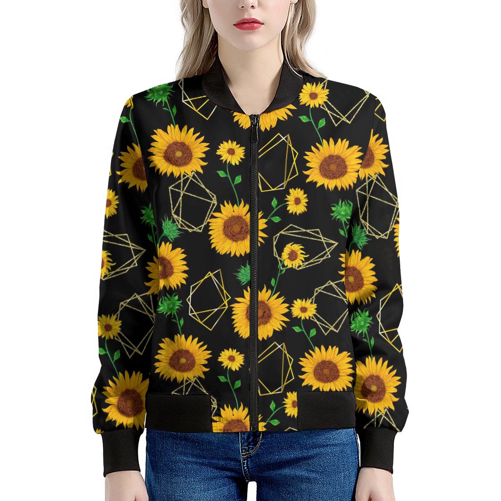 Sunflower Polygonal Pattern Print Women's Bomber Jacket