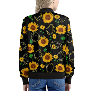 Sunflower Polygonal Pattern Print Women's Bomber Jacket