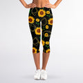 Sunflower Polygonal Pattern Print Women's Capri Leggings