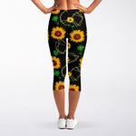 Sunflower Polygonal Pattern Print Women's Capri Leggings