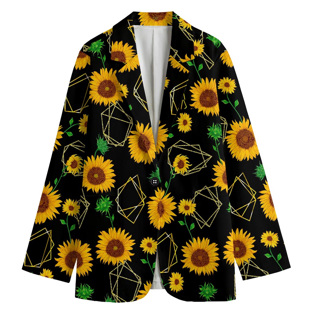 Sunflower Polygonal Pattern Print Women's Cotton Blazer