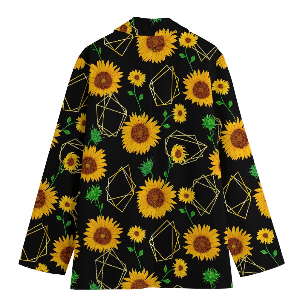 Sunflower Polygonal Pattern Print Women's Cotton Blazer