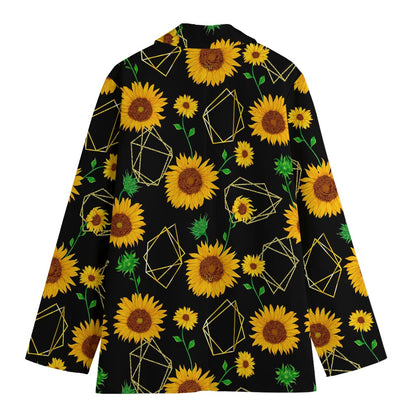 Sunflower Polygonal Pattern Print Women's Cotton Blazer