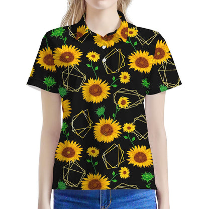 Sunflower Polygonal Pattern Print Women's Polo Shirt
