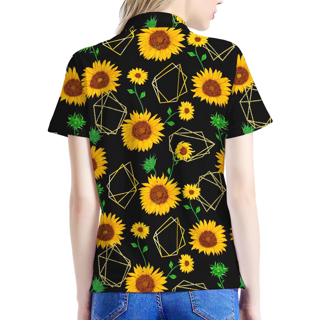 Sunflower Polygonal Pattern Print Women's Polo Shirt