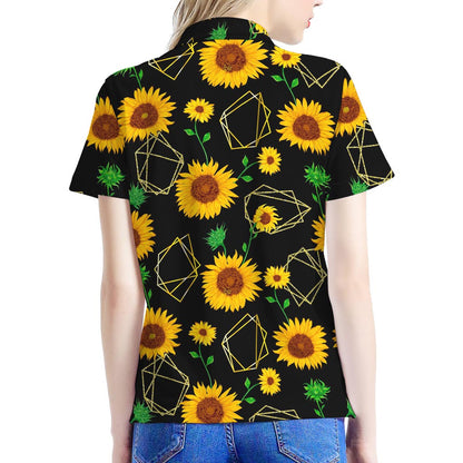 Sunflower Polygonal Pattern Print Women's Polo Shirt