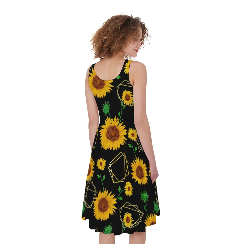 Sunflower Polygonal Pattern Print Women's Sleeveless Dress