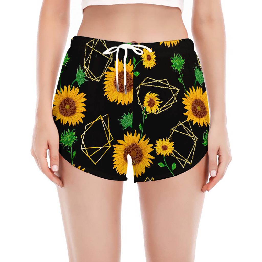 Sunflower Polygonal Pattern Print Women's Split Running Shorts