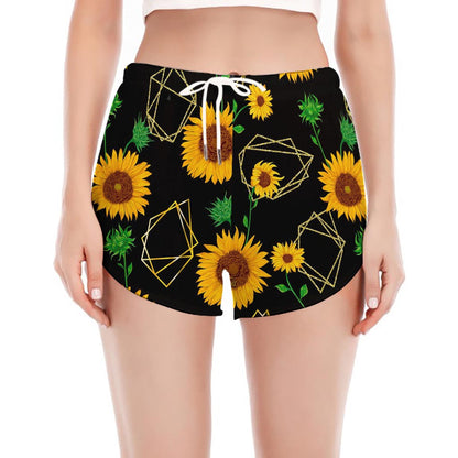 Sunflower Polygonal Pattern Print Women's Split Running Shorts