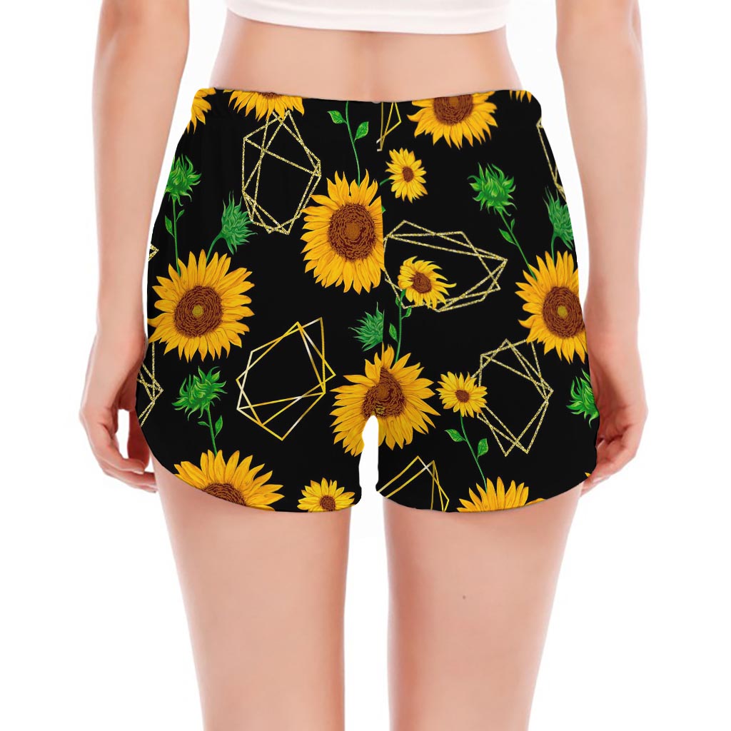 Sunflower Polygonal Pattern Print Women's Split Running Shorts
