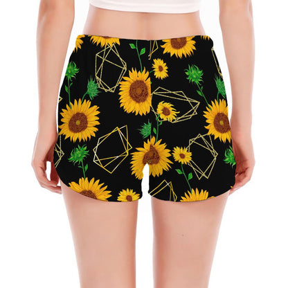 Sunflower Polygonal Pattern Print Women's Split Running Shorts