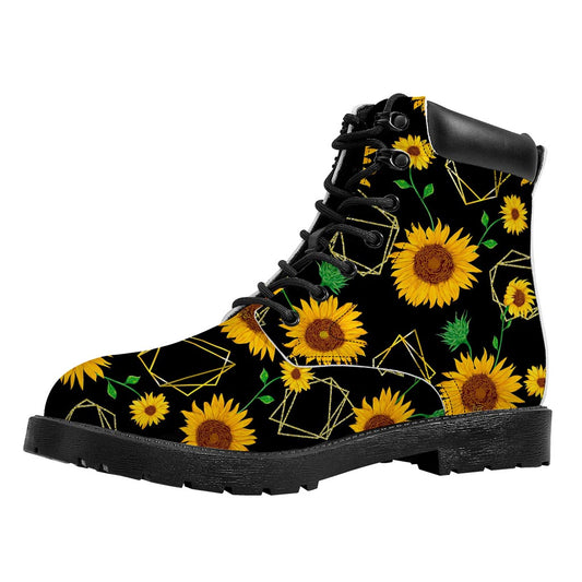 Sunflower Polygonal Pattern Print Work Boots
