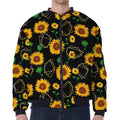 Sunflower Polygonal Pattern Print Zip Sleeve Bomber Jacket