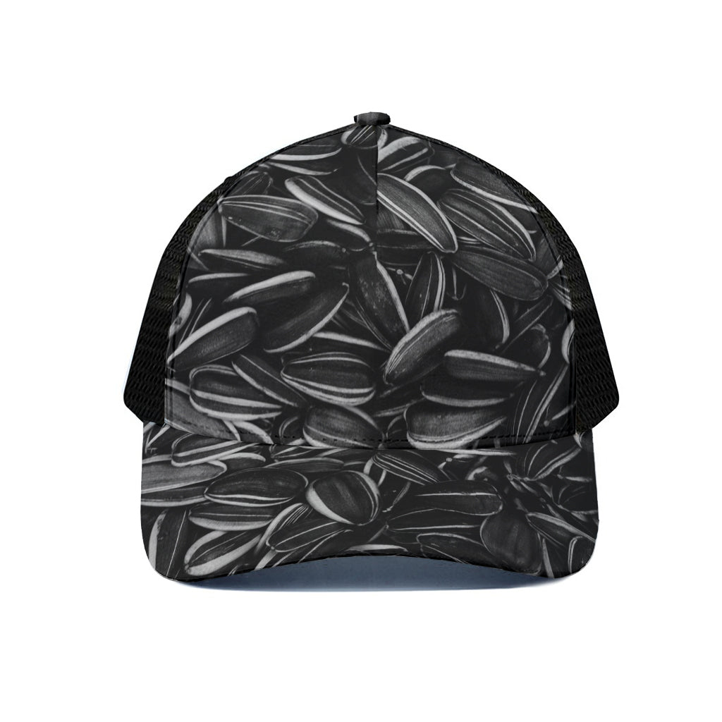 Sunflower Seeds Print Black Mesh Trucker Cap
