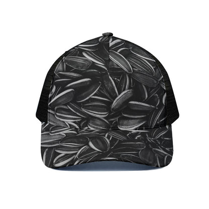 Sunflower Seeds Print Black Mesh Trucker Cap