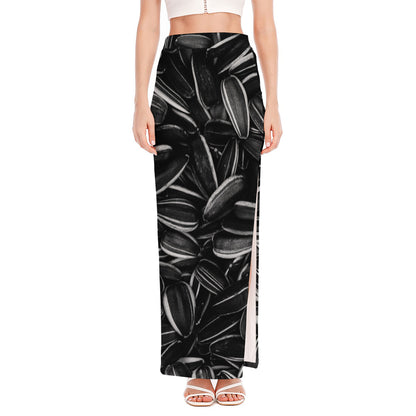 Sunflower Seeds Print High Slit Maxi Skirt
