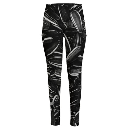 Sunflower Seeds Print High-Waisted Pocket Leggings