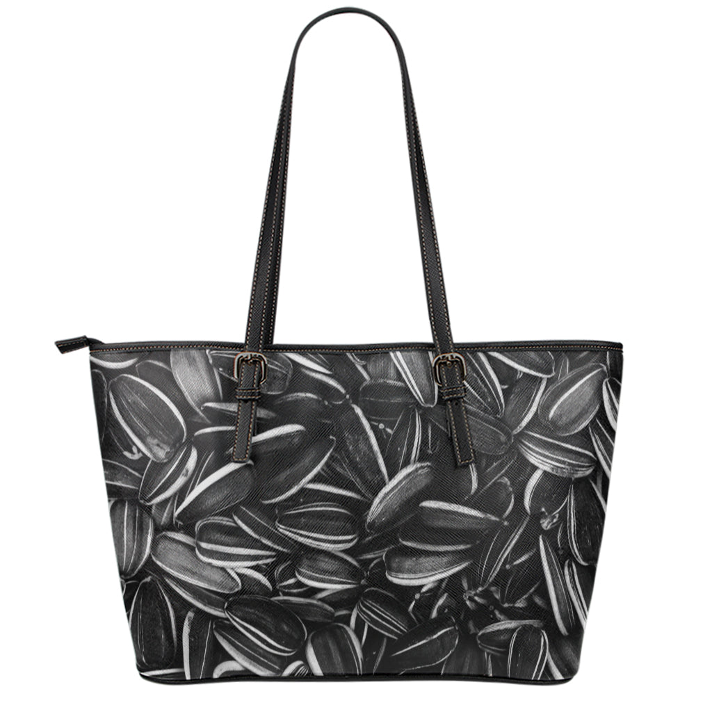 Sunflower Seeds Print Leather Tote Bag