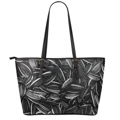 Sunflower Seeds Print Leather Tote Bag