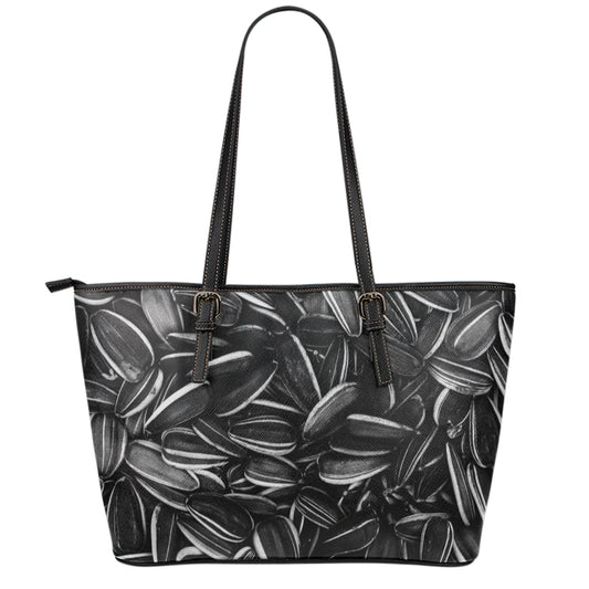 Sunflower Seeds Print Leather Tote Bag