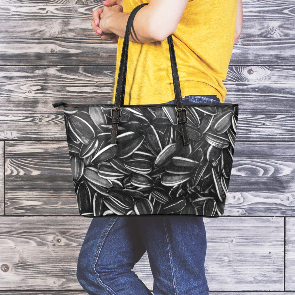 Sunflower Seeds Print Leather Tote Bag