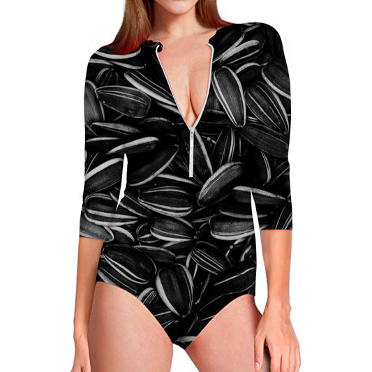 Sunflower Seeds Print Long Sleeve Swimsuit