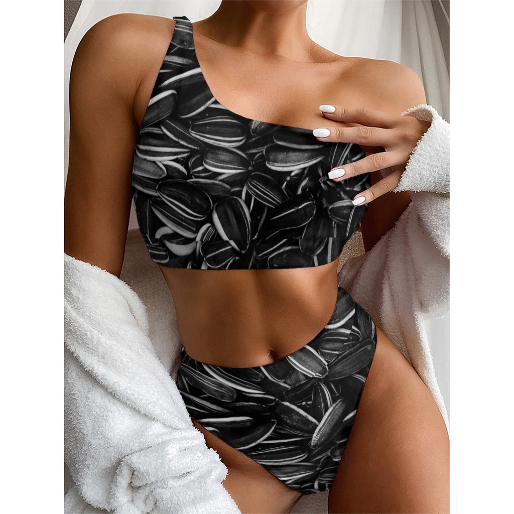 Sunflower Seeds Print One Shoulder Bikini Top