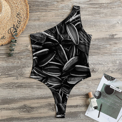 Sunflower Seeds Print One Shoulder Bodysuit