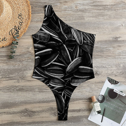 Sunflower Seeds Print One Shoulder Bodysuit