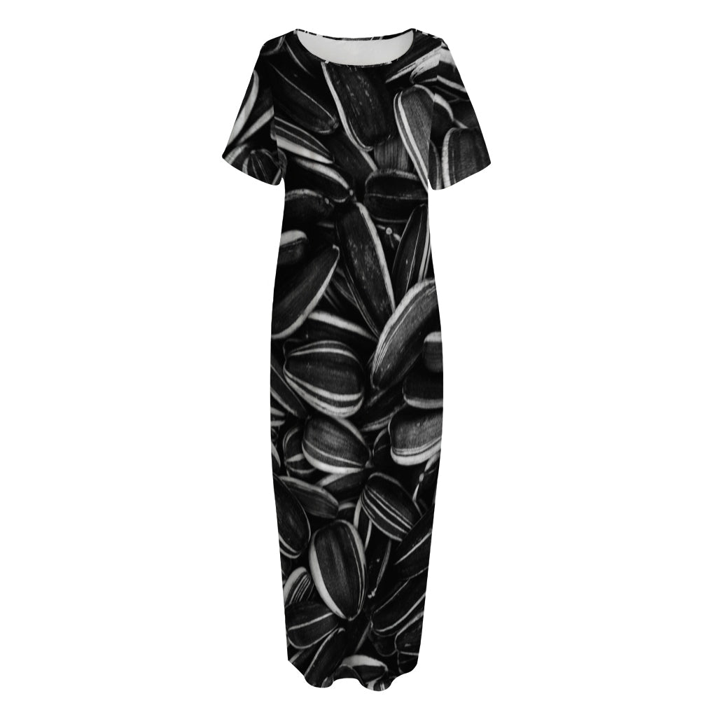 Sunflower Seeds Print Short Sleeve Long Nightdress