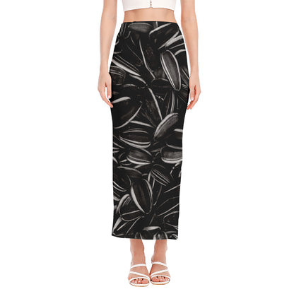 Sunflower Seeds Print Side Slit Maxi Skirt