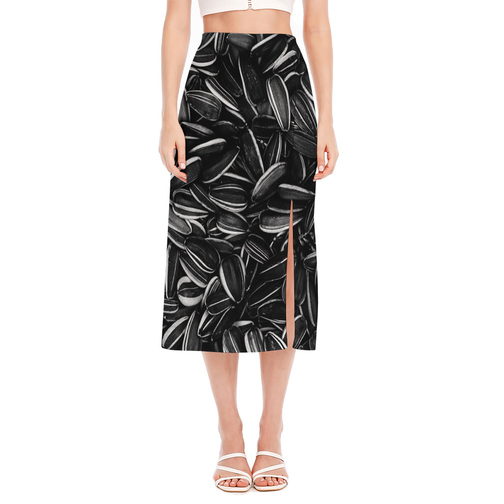 Sunflower Seeds Print Side Slit Midi Skirt
