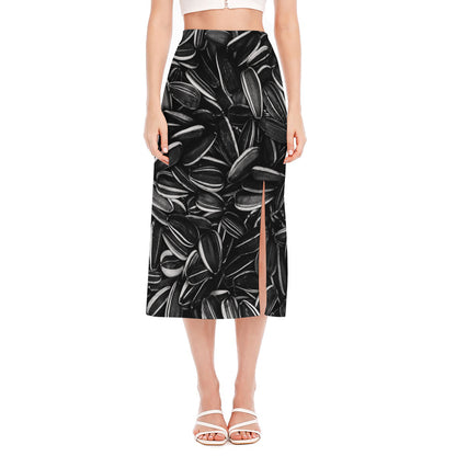 Sunflower Seeds Print Side Slit Midi Skirt