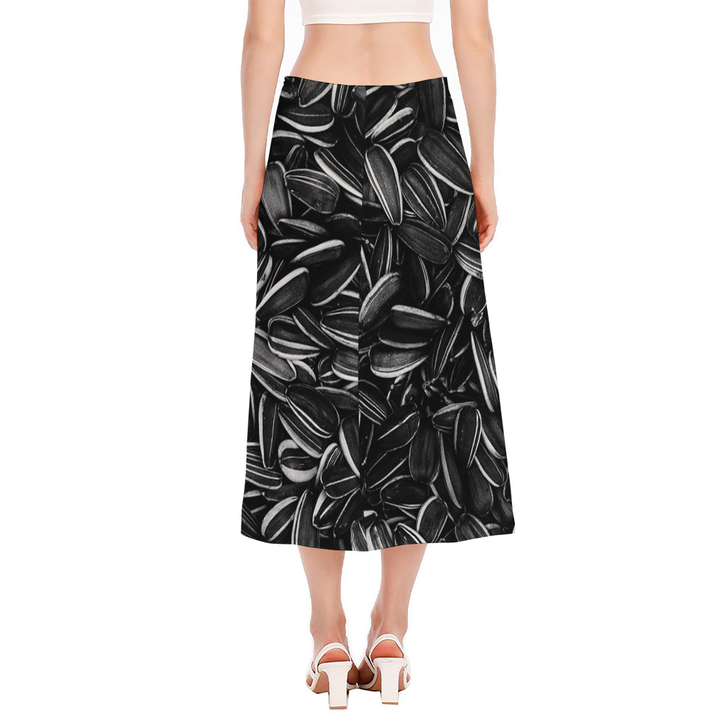 Sunflower Seeds Print Side Slit Midi Skirt