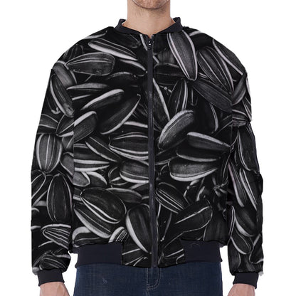 Sunflower Seeds Print Zip Sleeve Bomber Jacket