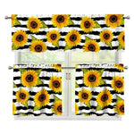 Sunflower Striped Pattern Print 3 Piece Kitchen Curtains