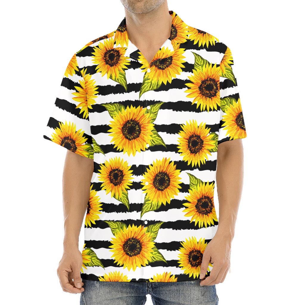 Sunflower Striped Pattern Print Aloha Shirt